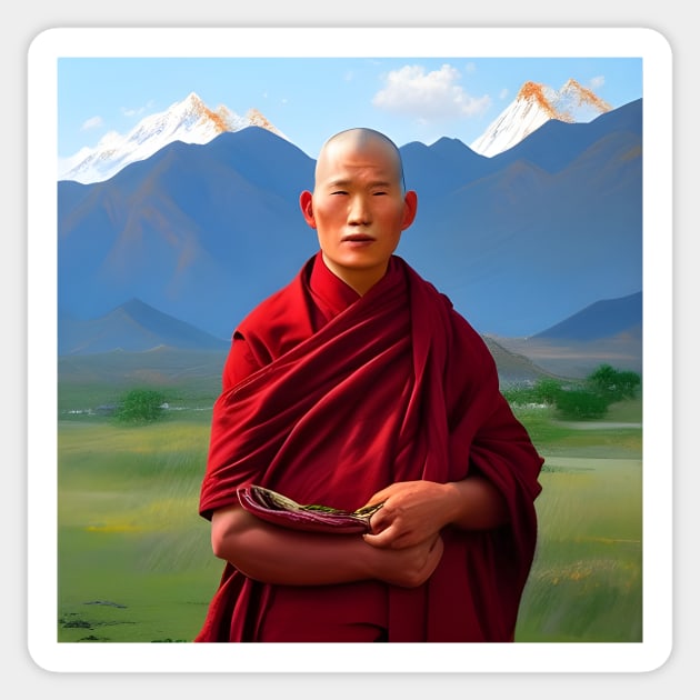 Portrait of Tibetan monk Sticker by Colin-Bentham